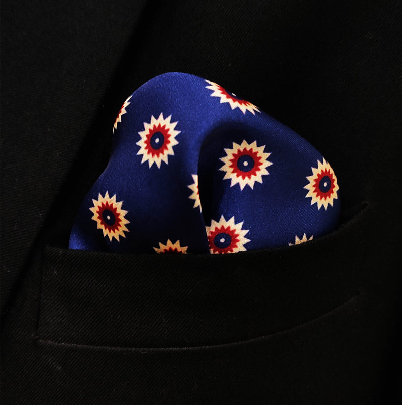 Navy Blue and Gold Reversible - Silk Pocket Square
