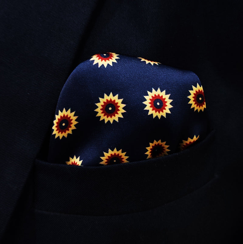 Navy Blue and Gold Reversible - Silk Pocket Square