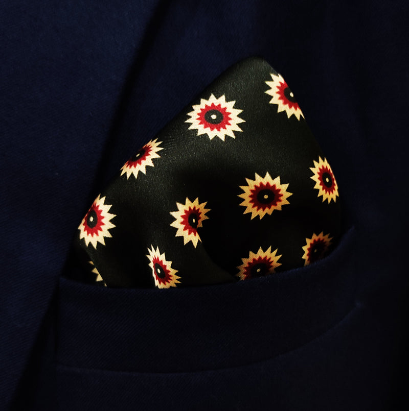BLACK & GOLD REVERSIBLE SILK POCKET SQUARE