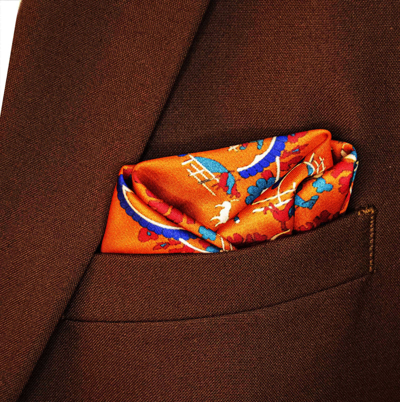 Rust Paisley and Floral - Silk Pocket Square