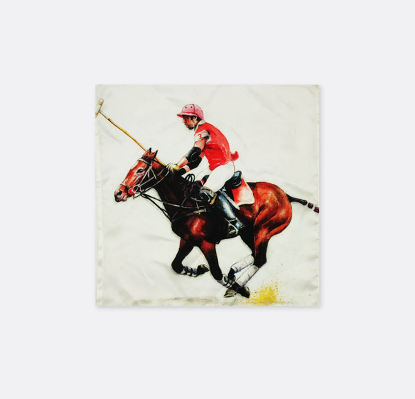 Polo player printed rider - silk pocket squares