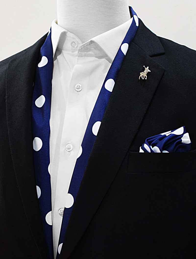 Navy Polka Silk Scarf Set