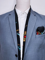 BLACK & GOLD CHAIN PATTERN - SILK SCARF AND POCKET SQUARE SET