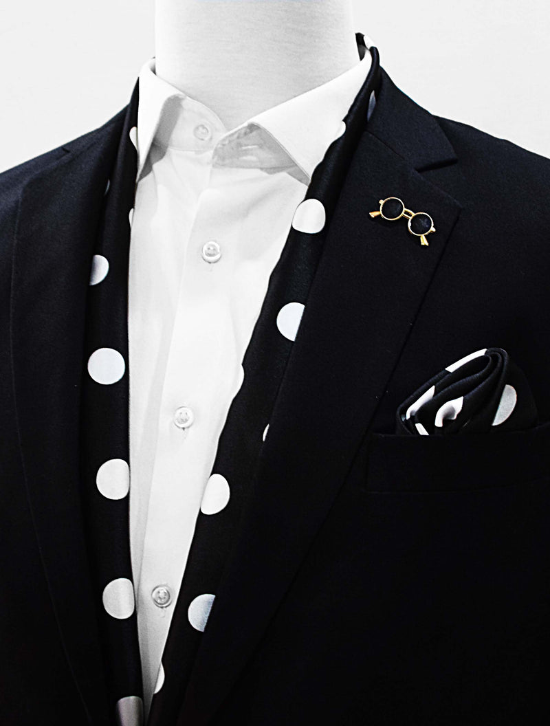 Black Midi Polka Dot Silk Scarf Set