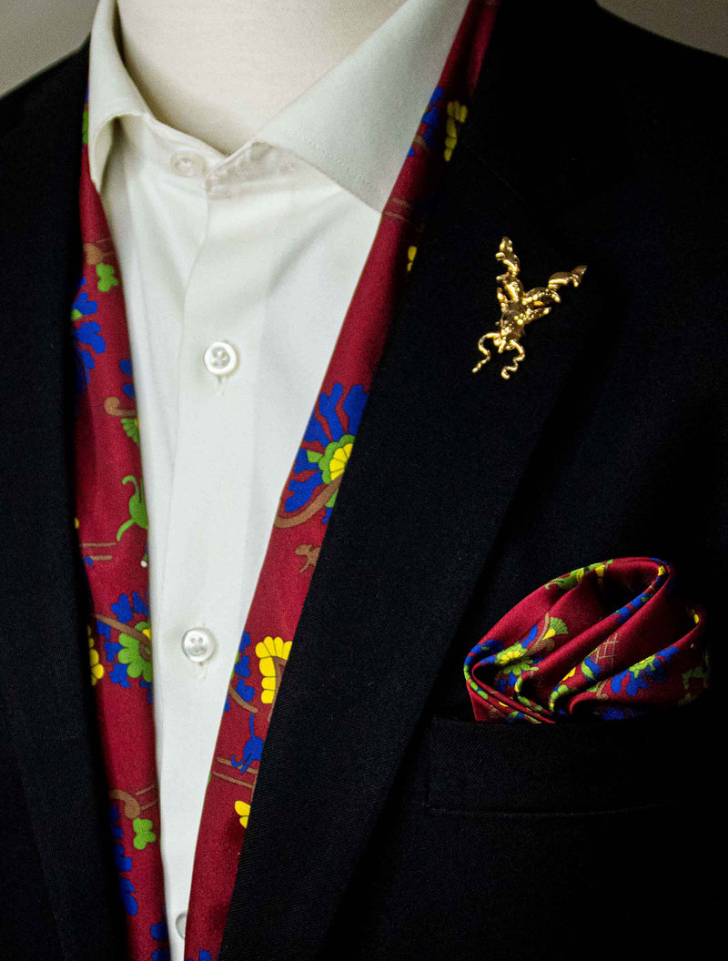 MAROON PAISLEY AND FLORAL - SILK SCARF SET