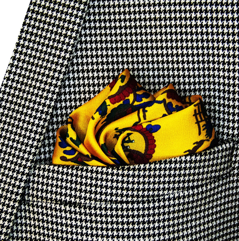Paisley and Floral Mustard - Silk Pocket Square