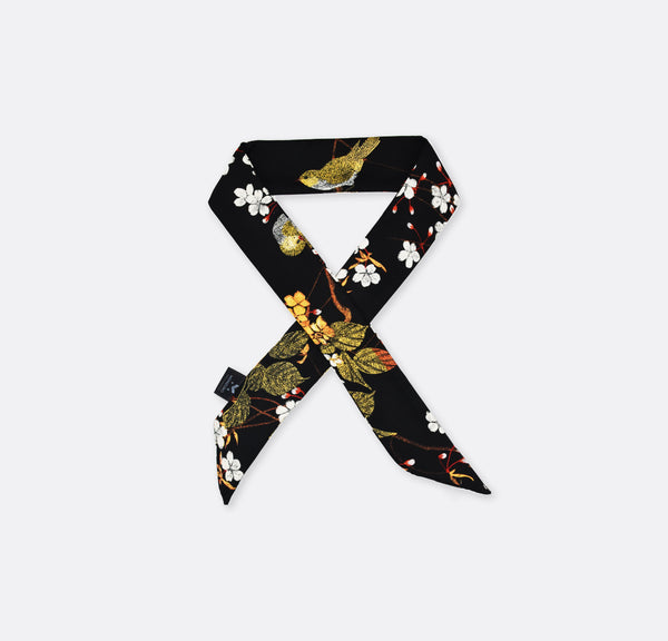 Black and gold daisy silk twilly Scarves