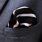 Black with White Stripes - Silk Mens Pocket Squares