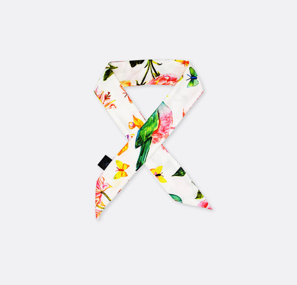 tropical flower and bird - silk twilly scarves