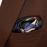 Mandarin Heron Black - Silk Pocket Square