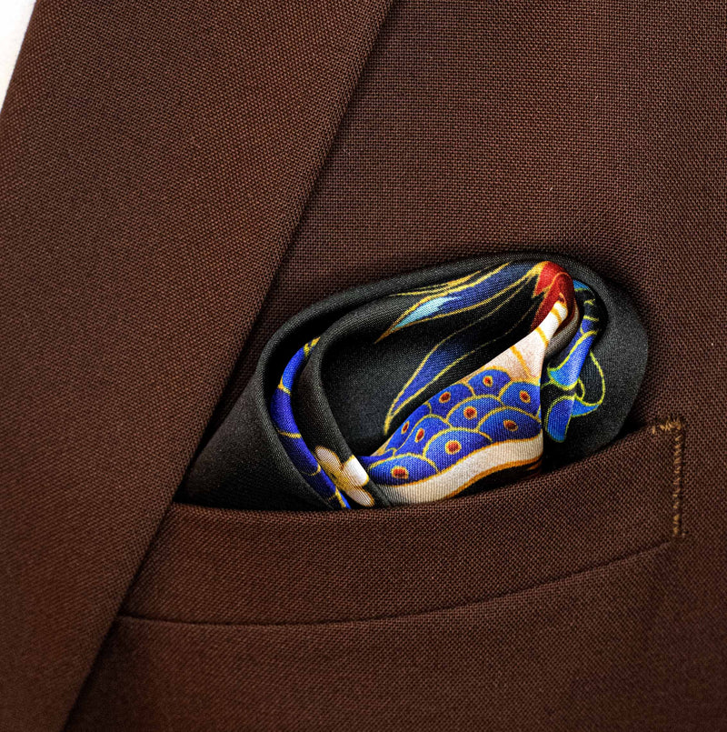 Mandarin Heron Black - Silk Pocket Square