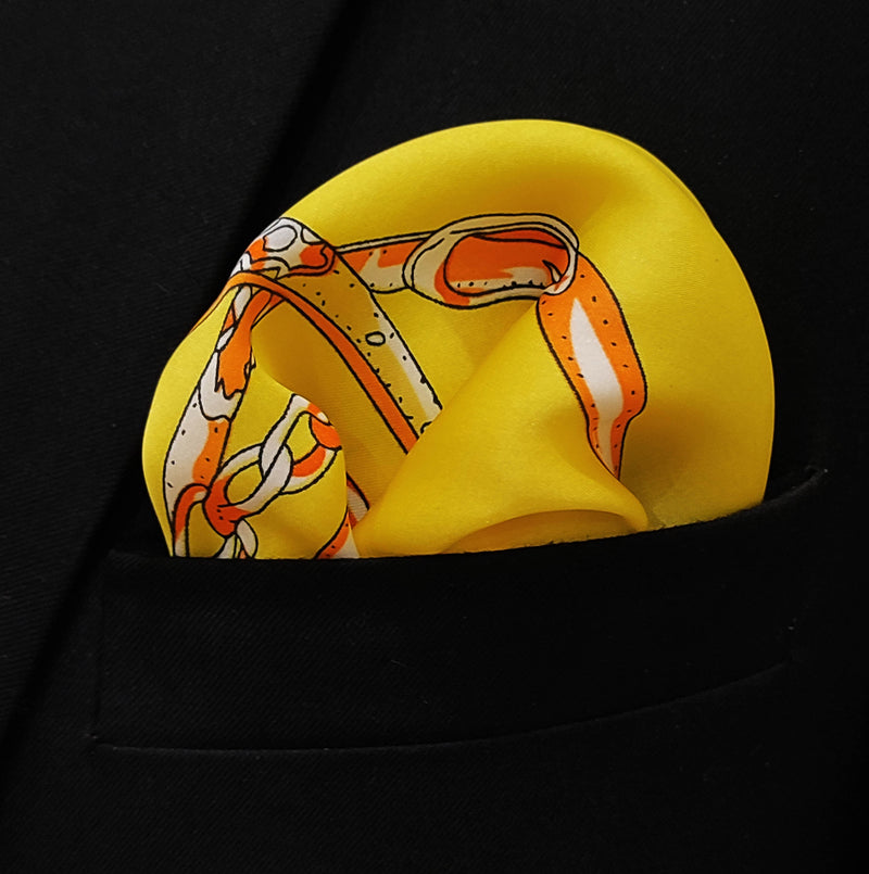 Chains and Straps (Yellow) - Silk Pocket Square