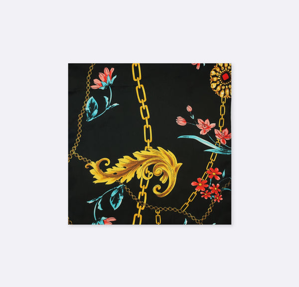 Black & Gold Chain Pattern Silk Pocket Squares