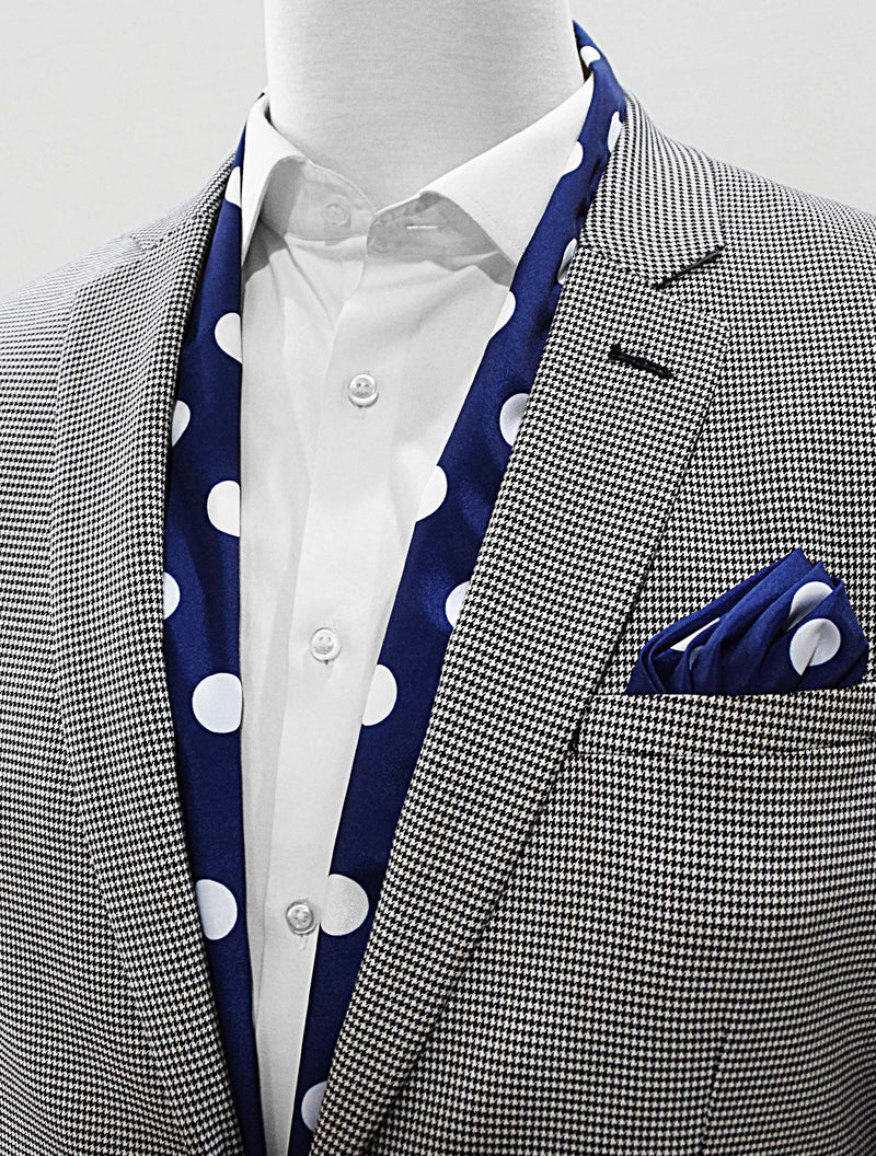 Navy Polka Silk Scarf & Pocket Square Set