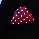 Dark Maroon with White Polka Dots - Silk Pocket Square
