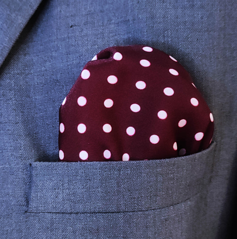 Dark Maroon with White Polka Dots - Silk Pocket Square