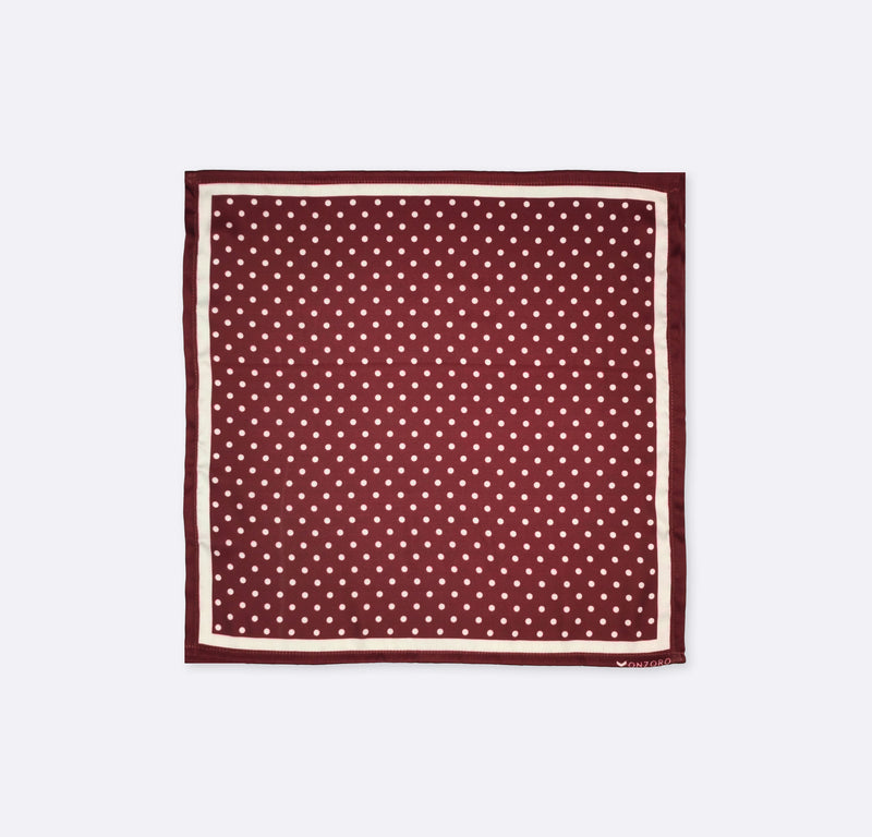 Dark Maroon with White Polka Dots - Silk Pocket Square