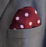 Maroon and White Polka Dots - Silk Pocket Square