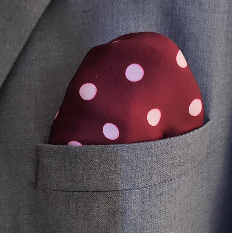 Maroon and White Polka Dots - Silk Pocket Square