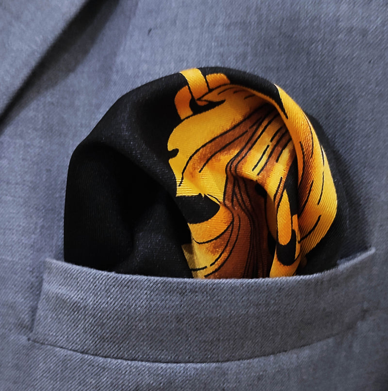 Black & Gold Chain Pattern Silk Pocket Squares