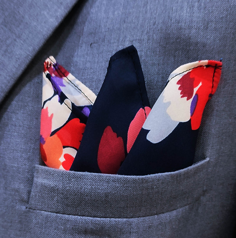 The Deep Blue Floral Silk Pocket Squares