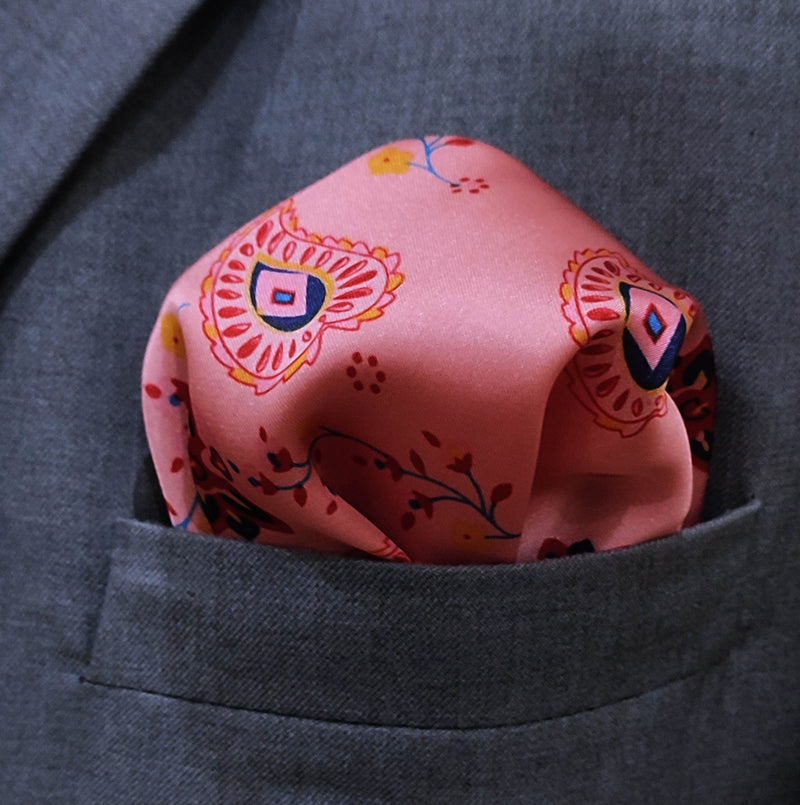 Pink Paisley Petals Silk Pocket Squares