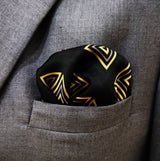 BLACK & GOLD GEOMETRIC - SILK POCKET SQUARES