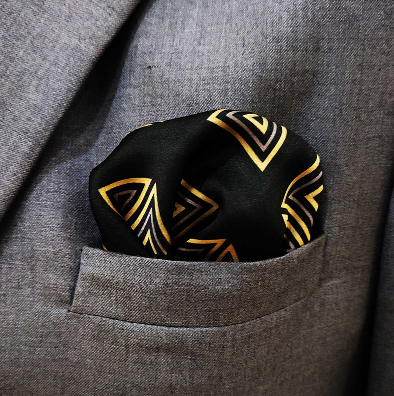 BLACK & GOLD GEOMETRIC - SILK POCKET SQUARES