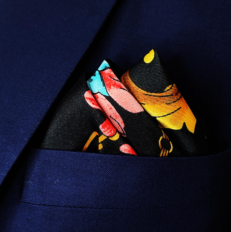 Black & Gold Chain Pattern Silk Pocket Squares