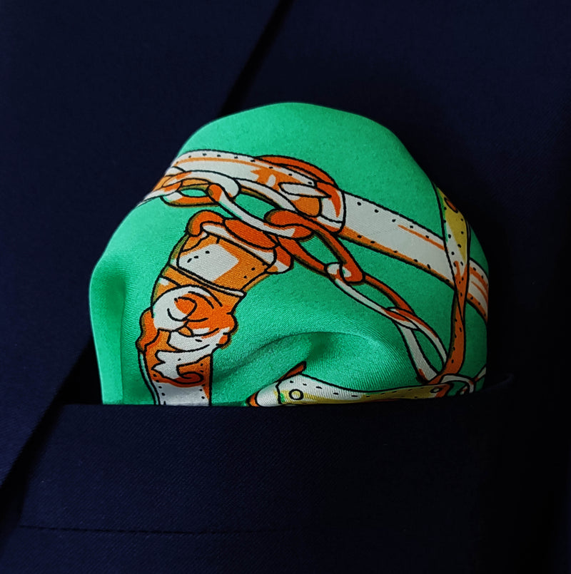Chains and Straps (Sea Green) - Silk Pocket Square
