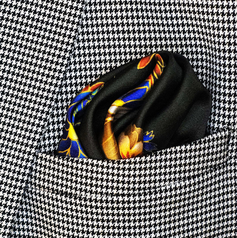 Mandarin Heron Black - Silk Pocket Square
