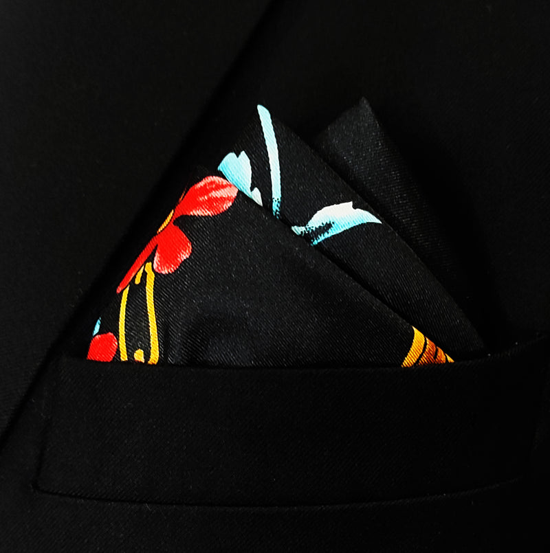 Black & Gold Chain Pattern Silk Pocket Squares
