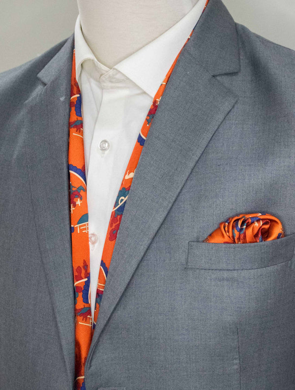 Rust Paisley And Floral - Silk Scarf And Pocket Square Set