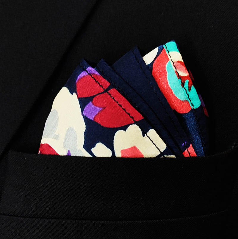 The Deep Blue Floral Silk Pocket Squares