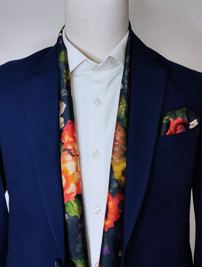 THE BLACK GARDEN- SILK SCARF AND POCKET SQUARE SET