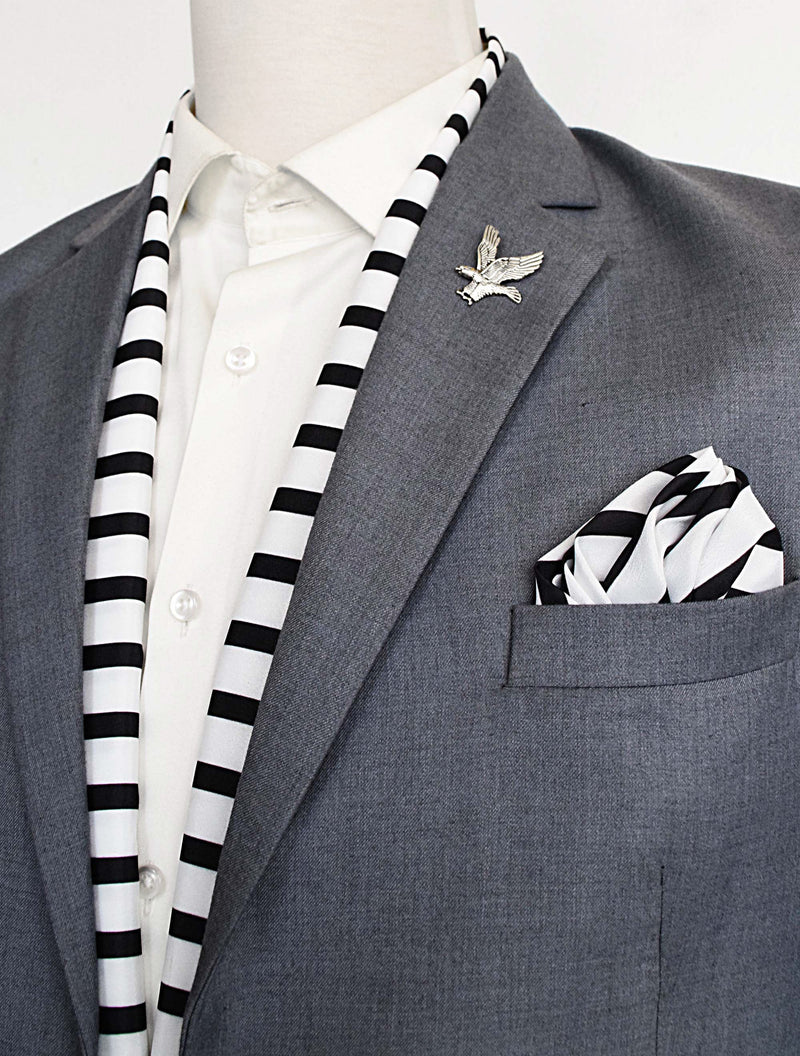 Black & White Stripes Silk Scarf Set