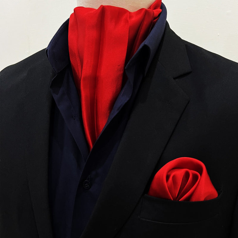 VALENTINE RED - SILK MEN ASCOT and pocket square set