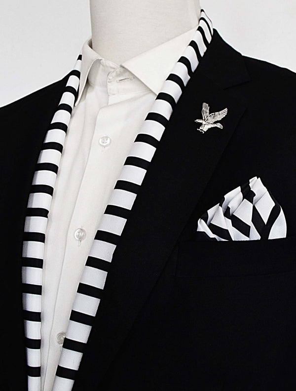 Black & White Stripes Silk Scarf Set