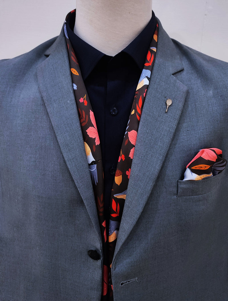 WINTER BIRDS AND AUTUMN LEAVES - SILK SCARVES set