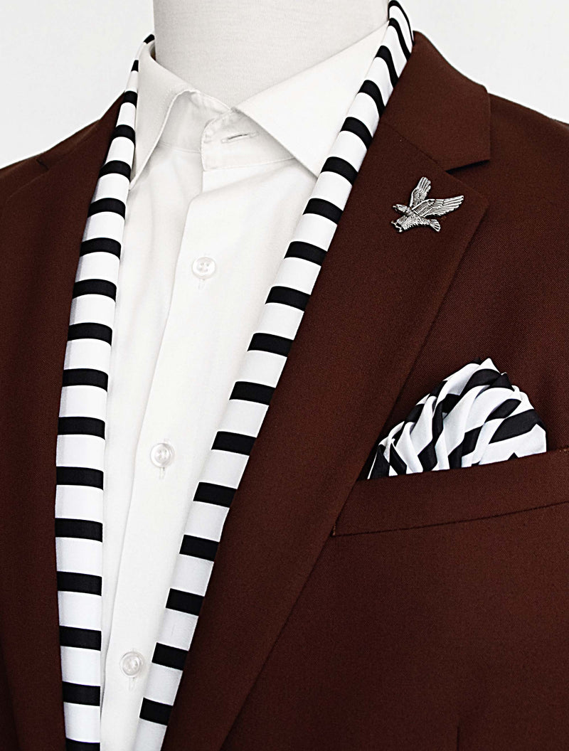Black & White Stripes Silk Scarf Set