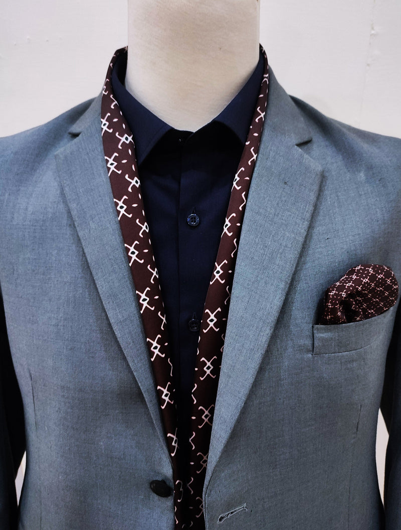 BARBERRY CHOCOLATE SILK SCARf and pocket sqaure Set