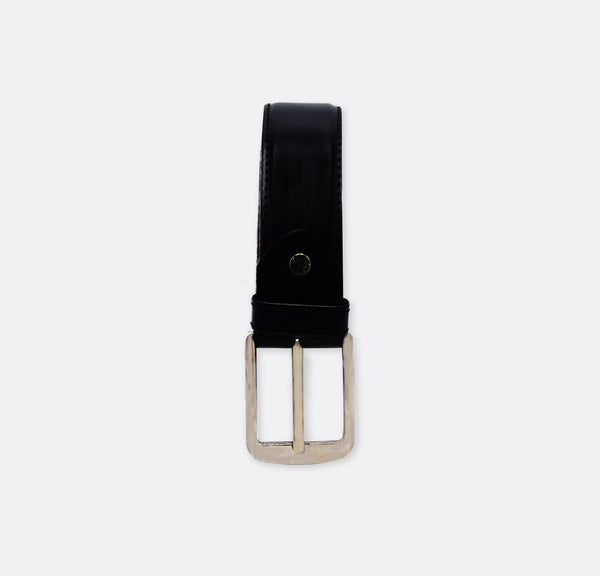 Classic Shiny Leather - Pin Buckle Slim Belt - Black
