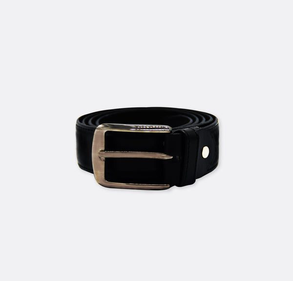 Classic Shiny Leather - Pin Buckle Slim Belt - Black