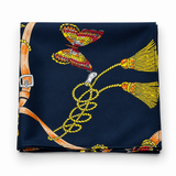 Deep Midnight Blue Butterfly Charms Silk Pocket Square