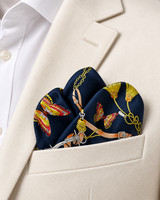 Deep Midnight Blue Butterfly Charms Silk Pocket Square