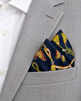 Deep Midnight Blue Butterfly Charms Silk Pocket Square
