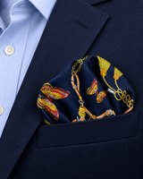 Deep Midnight Blue Butterfly Charms Silk Pocket Square