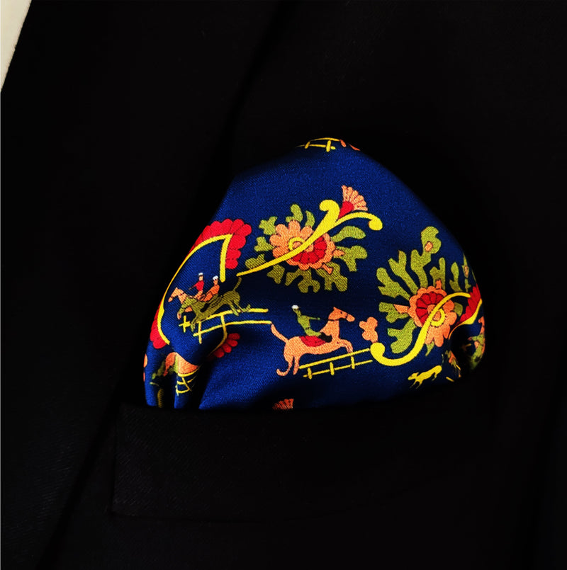 Navy Blue Paisley and Floral - Silk Pocket Squares