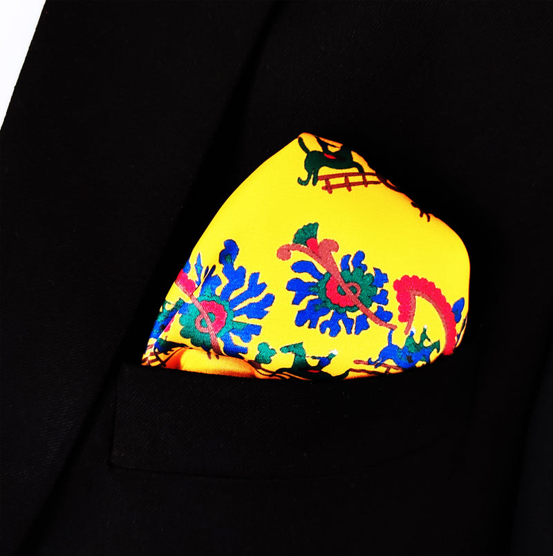 Paisley and Floral Mustard - Silk Pocket Square
