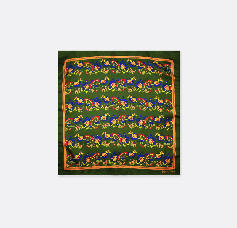 Olive Green Paisley and Floral - Silk Pocket Squares